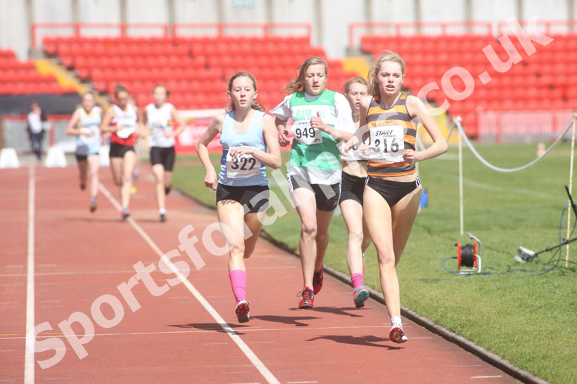 316 Sophie Montgomery (Blaydon), 949 Charlotte Ramsey (Blyth) and 322 Emma Wortley (Mandale), 2011 North East Champs, Gateshead